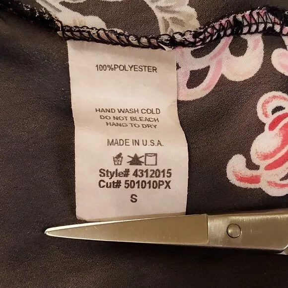 Twenty One Black & Pink Floral 3/4 Sleeve Tie Back V-Neck Kimono Blouse Size S - Picture 10 of 10